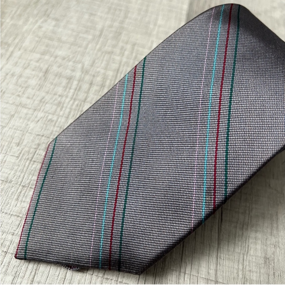 PAUL STUART VINTAGE SILK HANDMADE STRIPED TIE GRAY - Picture 6 of 9